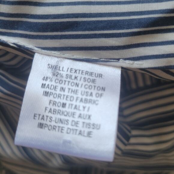 Milly size 2 silk blend bell sleeve blouse open back blue white stripes - Picture 8 of 9